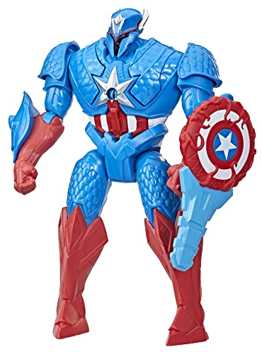 Marvel Hasbro Avengers Mech Strike Monster Hunters Hunter Suit Captain America Toy, 20-cm-scale Deluxe Figure, Ages 4 and Up, Multicolor,F5072