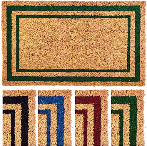 Ecomills Green Border Coco Coir Doormat, 24 x 60 - Natural Coconut Fiber Welcome Mat for Front Door - Non-Slip, Heavy Duty Outdoor Indoor Entryway - Scrapes Shoes Clean