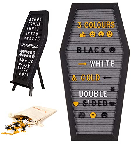 THE TWIDDLERS Schwarzes Sarg Letterboard mit Ständer (43cm), 507 Buchstaben & Sonderzeichenin - Holz Buchstabentafel, Buchstabenbrett, Stecktafel Gothic Deko für Halloween