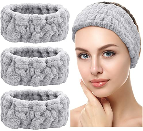 3 Stück Spa Gesicht Stirnband für Schminken und Gesicht Waschen Frottee Haarband für Yoga Sport Dusche Elastisch Gesicht Kopfwickel für Mädchen Frauen (Grau)