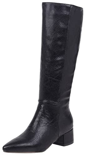 Bviennic Mujer Puntiagudo Warm Knee Botas De Vaquero Sin Cordones Piel Lined Comodo Tacón Ancho Botas De Vaquero Moda Negro Talla 45 EU-47Cn
