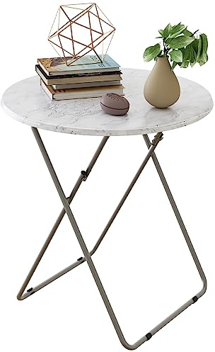 Fleecy day Tv Trays Folding Tray Table Dinner Tray Table Round, Snack Eating Trays Table for Living Room with No Assembly Required&Sturdy, 17.5 x 17.5 x 26 in(White Marble)
