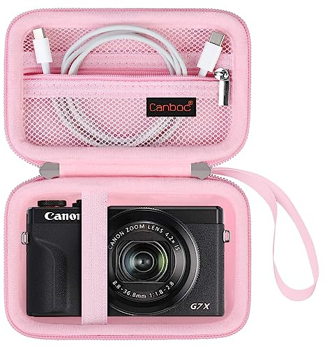 Canboc Kameratasche für Canon PowerShot G7 X Mark II/G7X Mark III Digital 4K Vlogging Kamera, Point and Shoot 4K Videokamera Tasche, Reißverschluss Mesh Tasche passt USB Kabel, Batterien, Pink