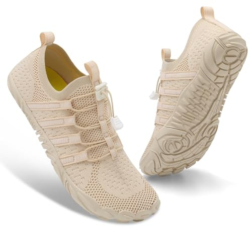 XIHALOOK Womens Mens Hiking Water Shoes Minimalist Shoes Barefoot for Paddle Boarding, Rock Climbing Beige, 8.5 Women/7 Men