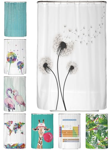 arteneur® - Pusteblume Schwarz und Weiß - Anti-Schimmel Duschvorhang 120x180 - Recycelt mit Öko-Tex Standard 100 - Beschwerter Saum, Blickdicht, Wasserdicht, Waschbar, 8 Ringe