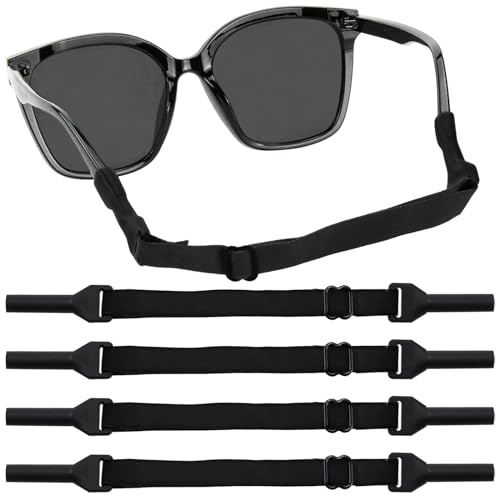 ZORRA 4 stycken glasögonband, justerbart sportglasögonband halkskydd ingen svans glasögonband, glasögonband män kvinnor barn för sportglasögon solglasögon läsglasögon skyddsglasögon, svart, L