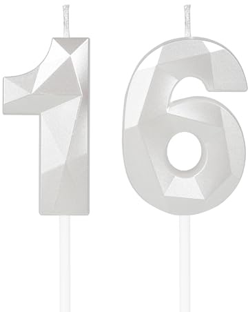mciskin White 16th Birthday Candles, 3D Number 16 Candles for Cake, Girls Boys 16th Birthday Decorations,Pearl White Candle Cake Topper Decorations for Birthday Party Weddings Anniversary Supplies
