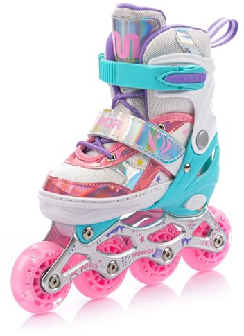 meteor LED Inliner für Kinder Perfekt für erste Fahrversuche - Verstellbare Kinderinliner mit Bequemen Schuhen und Leuchtrollen - Volle Action auf Rollen mit coolen Leuchtdingern!