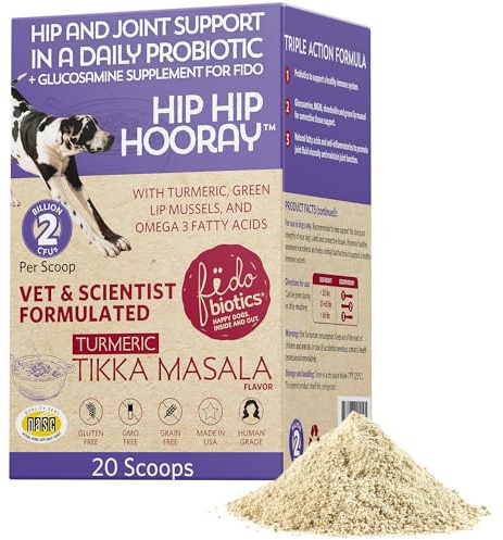 Fidobiotics Hip & Joint Support for Dogs with Probiotics – Glucosamine, Chondroitin, MSM & Green Lipped Mussel – Dog Joint Supplement Powder Food Topper for Mobility & Digestion (20 Servings)