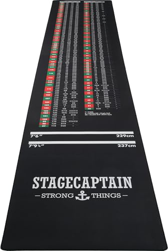 Stagecaptain DM-3D3000 Tappetino Protettivo per Dart, gomma antiscivolo, 3 m, nero, con marcature distanza e indicazioni per Double Out ottimale, tappeto pesante per pavimento.