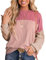 OLIPHEE Sweat Femme sans Capuche Sweatshirt aux Couleurs Patchwork Sweatshirt Côtelé Col Rond Pull Femme T-Shirts à Manches Longues Sweatshirt Femme Casual Automne Hiver Rose XL