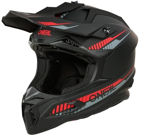 O'NEAL C-SRS Casco da motocross SOLID nero/rosso (taglia S) – Certificazione ECE 22.06, robusto guscio in ABS, efficiente sistema di ventilazione e fodera interna rimovibile e lavabile