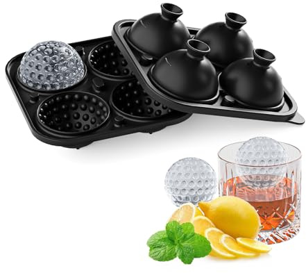 Glacon balle de golf, Moule à glaçons rond de 4 * 2.2 pouces pour cocktails, Whisky, Moule à Glace en Silicone pour Cadeaux de Golf (4balls)