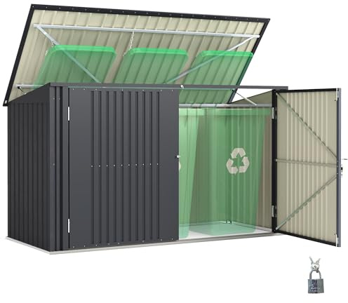 Outsunny Copribidone Spazzatura da Esterno per 3 Cassonetti da 240L, 233x105 cm Contenitore per Bidoni Rifiuti con 2 Porte e Serrature, 2.3m² Capanno da Esterno, Casetta per Bidoni in Acciaio, Grigio