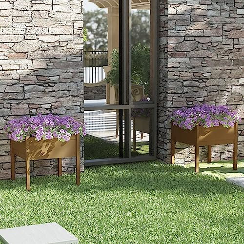 JHQHSM Fioriere 2 pz, Cassetta per piante Vaso da giardino Vasi per piante Fioriere da esterno Rialzato da giardino Adatto per Patio Giardino Balcone Ambra 70x70x70 cm in Legno Massello di Pino