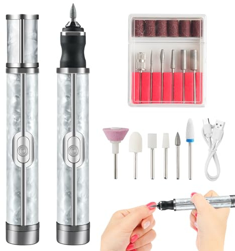 COCKOW Electric Nail Files,20000RPM Professional Nail Drill 4-Speed Adjustable Portable Nail Grinder for Home & Salon Use, Cordless Rechargeable Manicure Tool with 6 Replaceable Heads