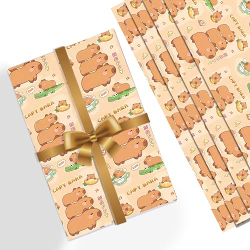 Carta Regalo Compleanno da Regalo, 4 Pcs Carta da Regalo Capybara, 74x53 CM Capybara Birthday Wrapping Paper, per Ogni Occasione, Bambino Ragazze Ragazzi Donne Uomini