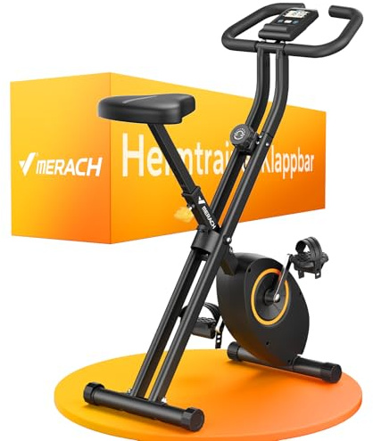 MERACH Vélo d’Appartement Pliable, Velo d Appartement avec Écran LCD, Vélo de Fitness Magnétique à Domicile avec Coussin Confortable, Gain de Place, Pour l’Entraînement Cardio, Capacité Max 136KG