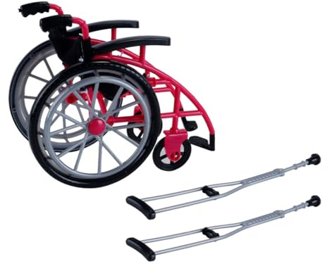 Enwye Set di bastoni per Sedia a rotelle in Miniatura per Bambole da 30 cm, Accessorio Rosso Rosa per Esposizione di Giochi per Bambole