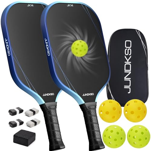 JUNDKSO Pickleball Paddles Set of 2 - Composite Carbon Fiber Pickle Ball Paddle - USAPA Compliant Pro Pickle Racket - Portable Outdoor Sports Equipment - Men's and Women's Training or Game Gift Set