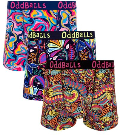 OddBalls Mens Boxers Multipack – 3 Classic Fit Cotton Boxer Shorts, Underwear with Elastic Waistband – Breathable, Soft Mens Boxer Briefs (UK, Alpha, M, Regular, Regular, Magical Bundle)