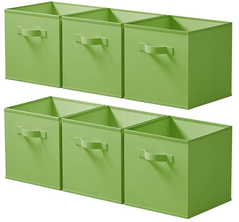 Cupic Cupid 11 Inch Storage Cube, Fabric Cube Storage Bin with Handles, Storage Cube Organizer for Clothes and Toys, Collapsible Cube Bins for Closet, Shelves, Nursery, 6-Pack, Green