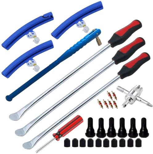 FACAIIO Kit di attrezzi per riparazione pneumatici moto, 31 pezzi, in acciaio, con stelo valvola, per auto e moto, componenti trattati termicamente, maniglie ergonomiche