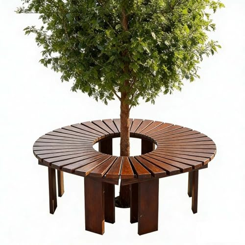 Panchine per alberi avvolgenti Sedile per alberi da giardino in legno massello Supporto per piante resistente alle intemperie Portico Panchine da parco semicircolari curve(Wood Color,Half Round)