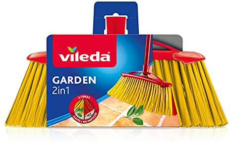 Vileda Scopa 2 in1 Garden, Scopa per Esterni, con Due Tipi di Fibre, per Giardino, per Fogliame, per Ciottoli, Fibre in PET Riciclato, 17 x 37 x 5.8 cm, 270 g