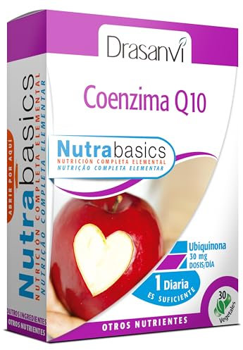 DRASANVI NUTRABASICS COENZIMA Q10 - Ayuda en la producción de energía - Dosis concentrada - VEGANO - SIN GLUTEN - 30 cápsulas vegetales