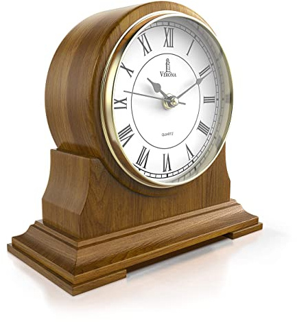 Mantel Clock for Living Room - Decorative Wood Mantle Clock Battery Operated - Silent Wooden Mantle Clock for Living Room Decor Above Fireplace Mantel, Office, Table, Shelf & Home Décor Gift 9x8.5