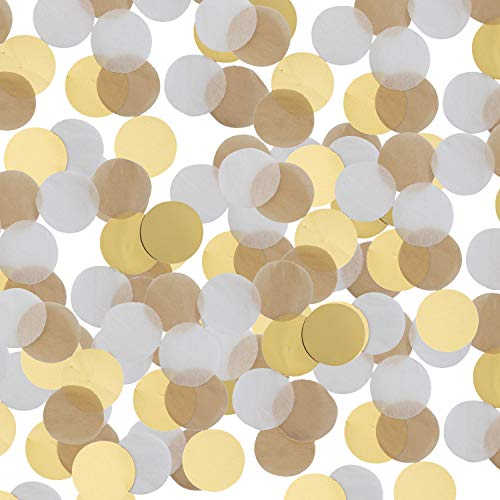 300 Teile Konfetti * GOLD - BEIGE - WEISS * als Deko für Geburtstag und Party | rund; Ø2,5cm; aus Papier und Folie | Partydeko Tischdeko Confetti Set