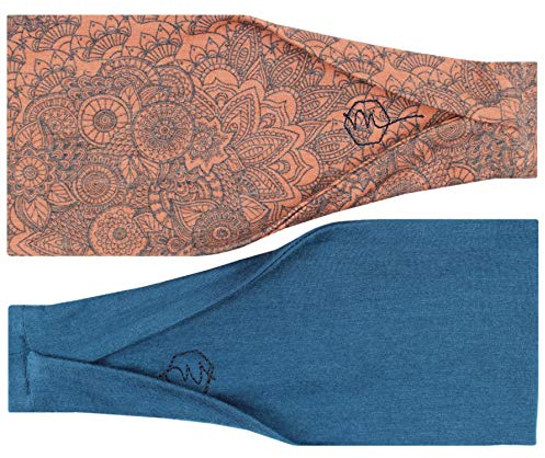 Maven Thread Boho Workout Headbands for Women, 4 Thick Non Slip Sweatbands for Women, 2 Pack, Black, Yoga, Exercise, Running