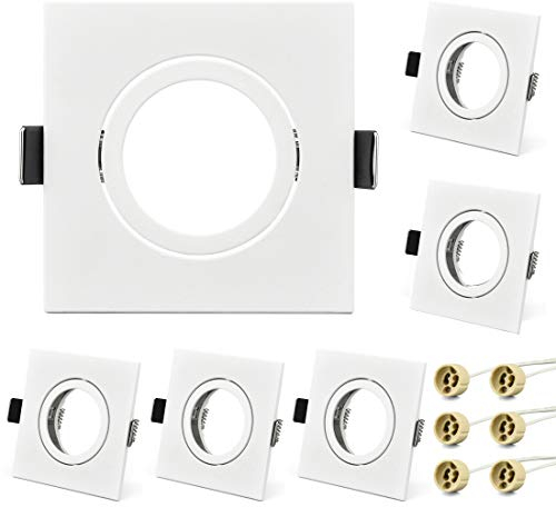 KYOTECH 6 Pieza LED Focos Marco Empotrable Gu10 Giratorio 40° Cuadrado Marcos,Incl. Zócalo Gu10 Para Lámparas De Leds O Halógenas,Marco gu10 Para Cocina Oficina Pasillo