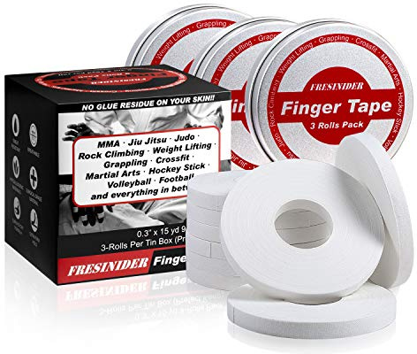 FRESINIDER Finger Tape - Strong Athletic Tape | 0.3” x 45 Feet (9 Pack) Tin Set | No Sticky Residue | for Rock Climbing, BJJ Jiu Jitsu, Grappling, Judo, MMA, Rock Climbing and Martial Arts (White)