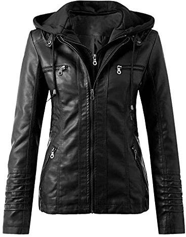 BOOMJIU Veste en Cuir Rétro pour Femme - Veste de Motard Élégante Highway à Manches Longues - Fermeture Éclair - Manteau Slim Avec Poches