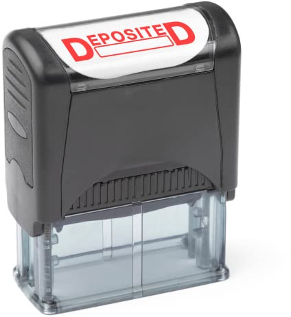 Self Inking Rubber Stamp, Refillable Red Ink Preinstalled - (9/16 x 1-1/2) (Deposited)