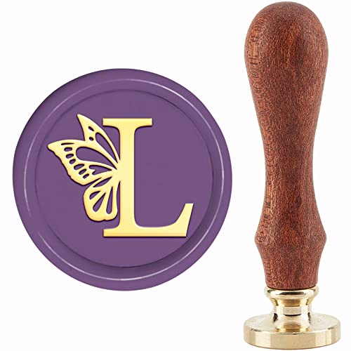 craspire Wachssiegelstempel Initialen L Schmetterlingsflügel Vintage Siegelstempel 30 mm/1.18 Zoll Abnehmbarer Messingkopf Siegelstempel Mit Holzgriff Für Geschenkeinladungen