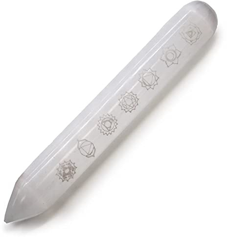 Varita de selenita grande grabada piedra natural para reiki, Feng Shui, curación de cristal, meditación, limpieza y rituales mágicos blancos