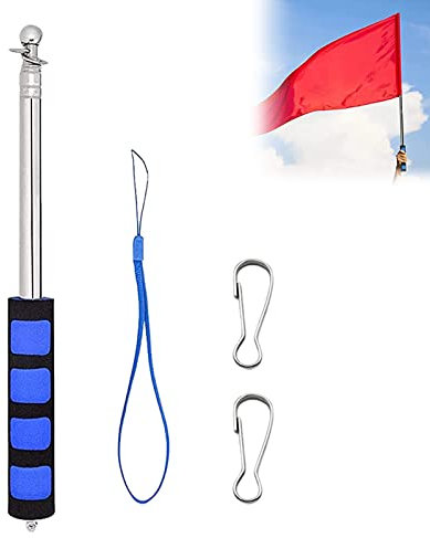 Mât Télescopique Drapeau,Porte Drapeau Bâtons Inoxydable,Porte Drapeau Bâtons,Mât de drapeau télescopique avec 2 Boucles clangaires,Pour Les Voyages,Camping,Compétitions,Guide touristique,Bleu