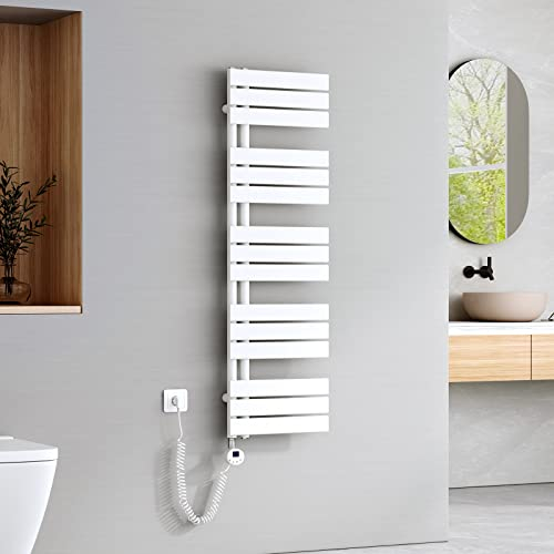 EMKE Badheizkörper Elektrisch 1320x400 mm, Handtuchheizkörper Elektrisch mit Thermostat Elektrischer Handtuchwärmer Handtuchtrockner Handtuchheizung Handtuchhalter mit Heizstab Weiß 600W