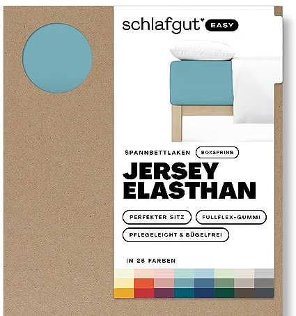 Schlafgut Easy Jersey Elasthan Boxspring Spannbettlaken 180x200 bis 200x220 Petrol Mid, Spannbetttuch aus superweicher Baumwolle mit Elasthan