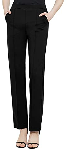 Urban CoCo Women's Yoga Dress Pants Stretchy Casual Slacks Straight Leg Work Pants with Pockets (Black, L)