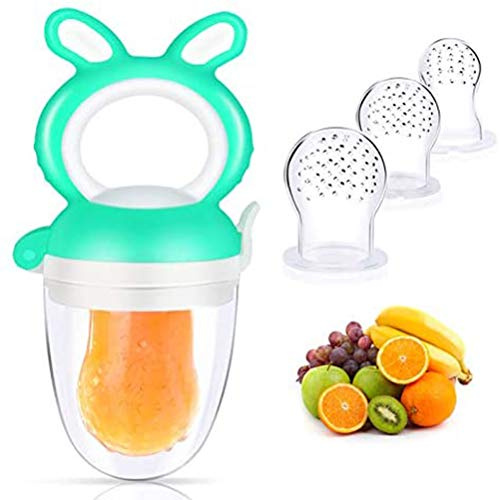Chupete Alimentador de Frutas de Silicona para Bebés, Alimentador de Alimentos para Bebés Chupetes de Dentición de Silicona Alimentador de Frutas Frescas, Paquete de 3 Sacos de (Verde)