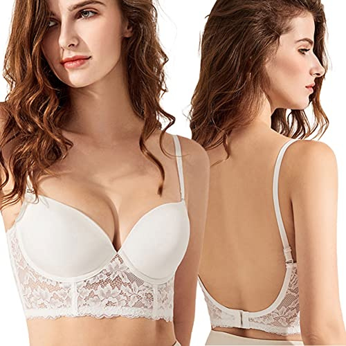 Varsbaby Reggiseno da Donna Basso Nero Push up Senza Cuciture Reggiseno a Forma di U Taglio Basso Multiway Convertibile in Pizzo Senza Schienale Reggiseno