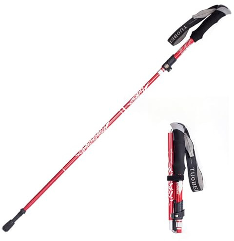 Hiking Walking Trekking Pole - Lightweight Aluminum Ergonomic EVA Handles, Telescopic, Collapsible, Ultralight For Hiking, Camping, Mountaining, Backpacking, Walking With Anti-shock (Red)