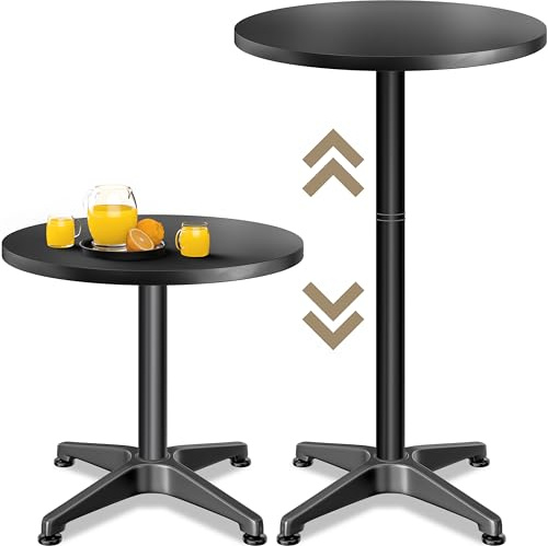 Casaria® Mange Debout Réglable 70 115 Cm Table Haute Mange Debout Exterieur Ronde 60 cm Aluminium Noir Plateau Acier Inoxydable Résistant Intempéries Table de Jardin Table bistrot
