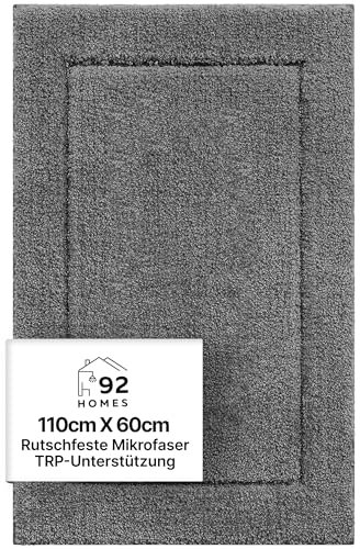 92 Homes Badteppich rutschfeste,weicher Badezimmerteppich Wasserabsorbierend Badematte maschinenwaschbar Badvorleger für Dusche,Badewanne und Toilette - Grau,60 x 110 cm