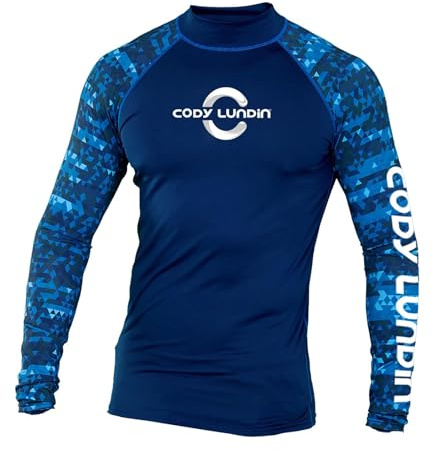 Yruioon UV skjorta för män rashguard långärmad t-shirt snabbtorkande simning skjorta lätt andas surfing fiske vandring toppar, blå, XXL