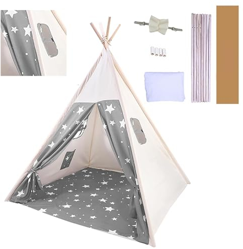 Putentfun Kindertipi Spielzelt Dacron 120x120x160cm Tipi Zelt für Kinder mit Fenster,Waschbar Kinderzelt für Drinnen,Tipi Zelt Kinderzimmer,4 Tungholz Stabilisierung Kinderzelt c